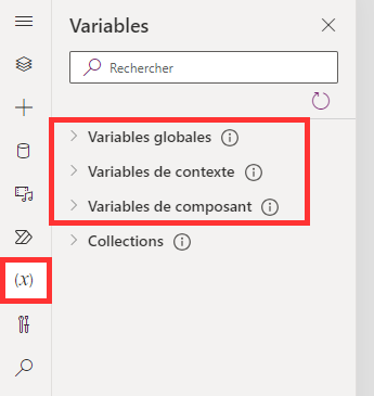 Capture d’écran montrant la section Variables.