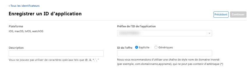 Enregistrez un ID d’application.