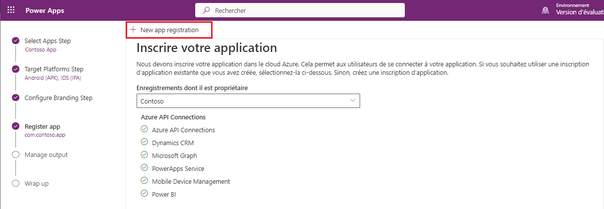 Créer une inscription d’application.