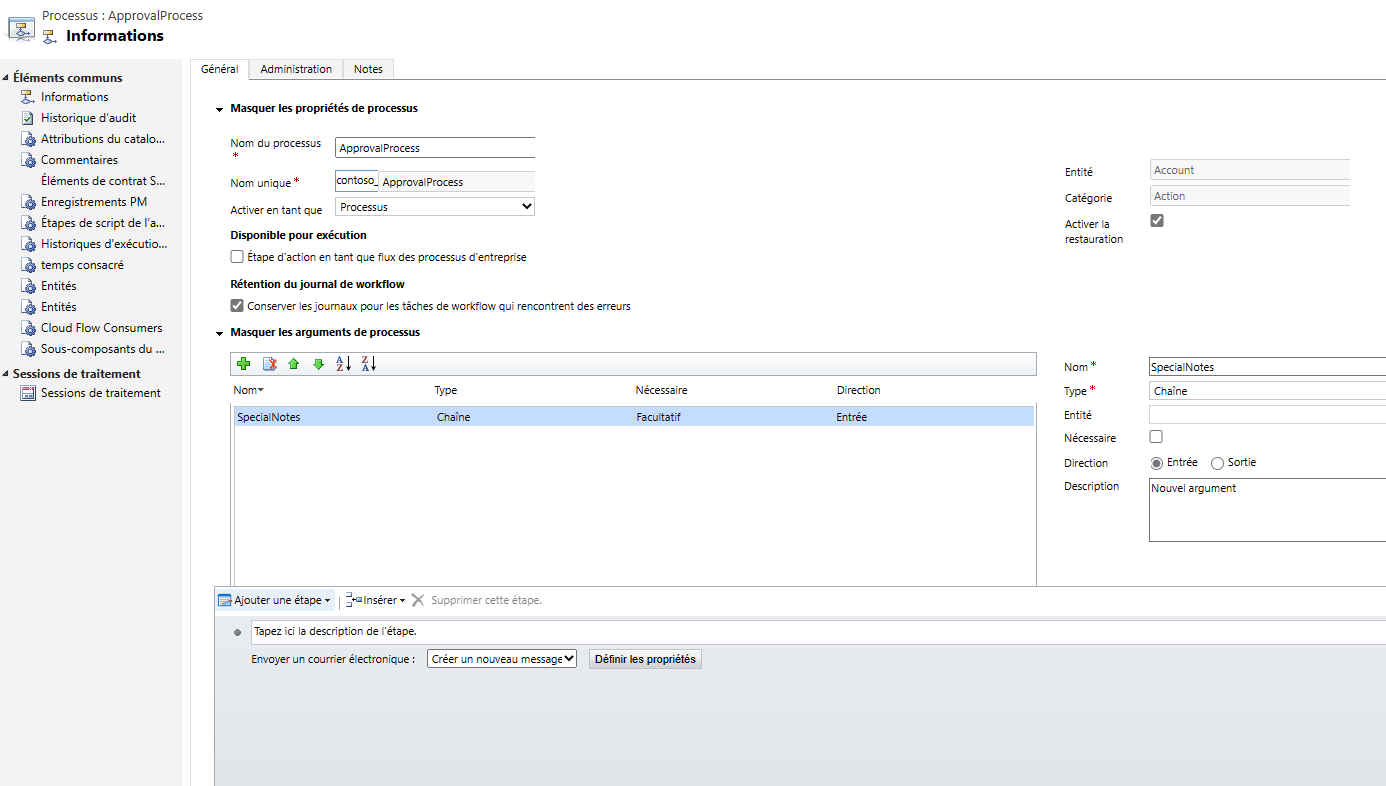 Ajouter une étape - Envoyer un courrier électronique.