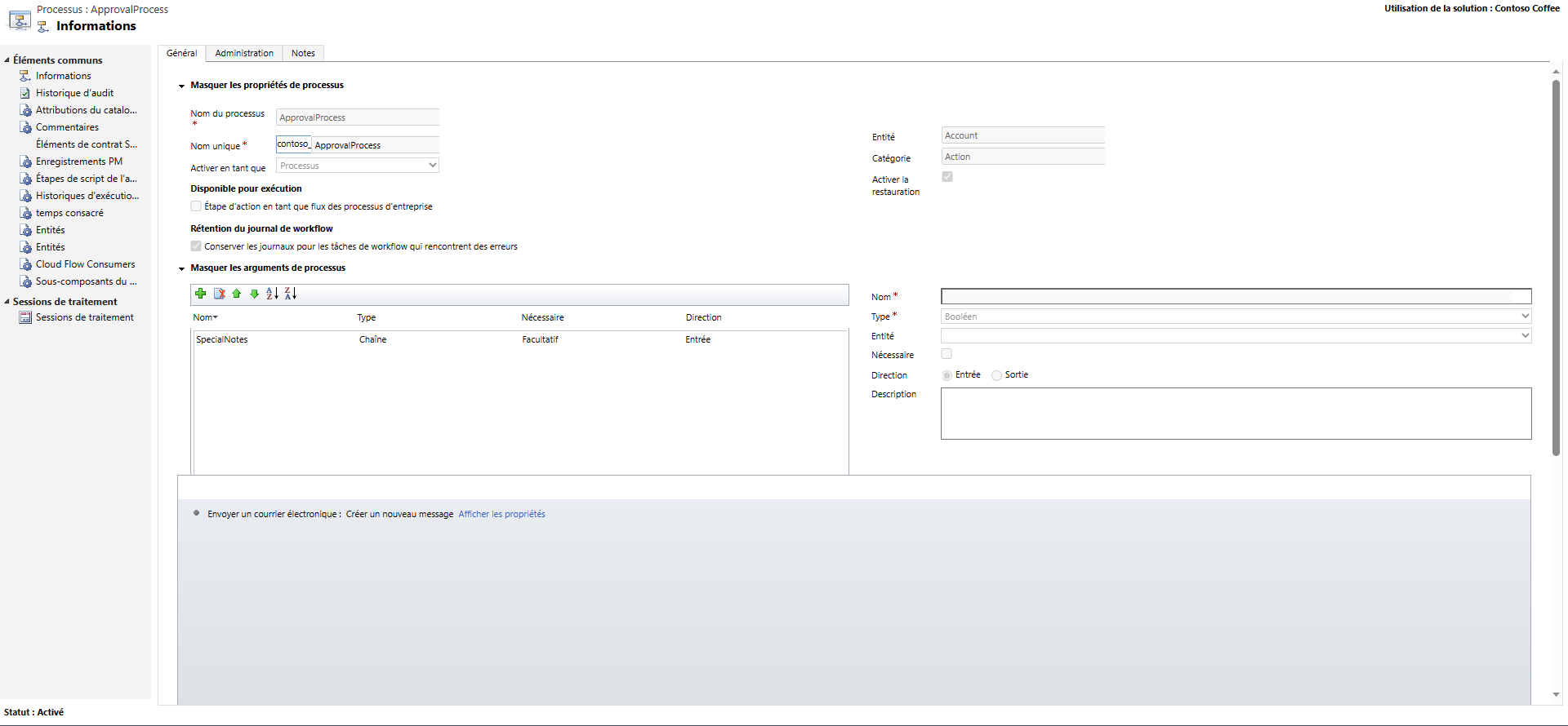 Activer une action personnalisée - processus d’approbation.