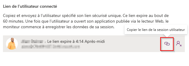 Connecter l’utilisateur - lien Copier.