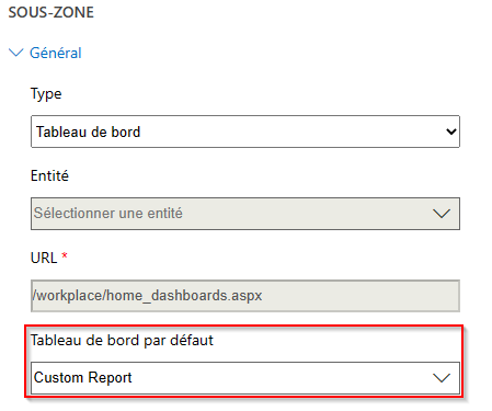 Tableau de bord par défaut des propriétés de sous-zone du concepteur de plan de site.