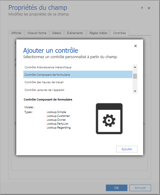 Sélectionnez le contrôle du composant de formulaire.