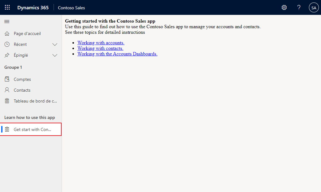 Exemple de ressource Web de fichier HTML pour une sous-section