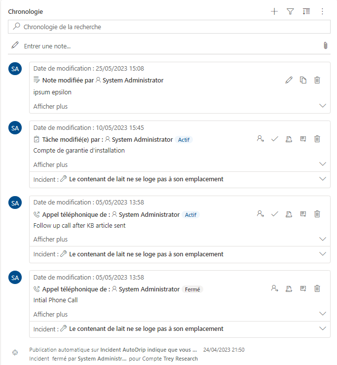 Contrôle de chronologie dans une sous-grille de contact.