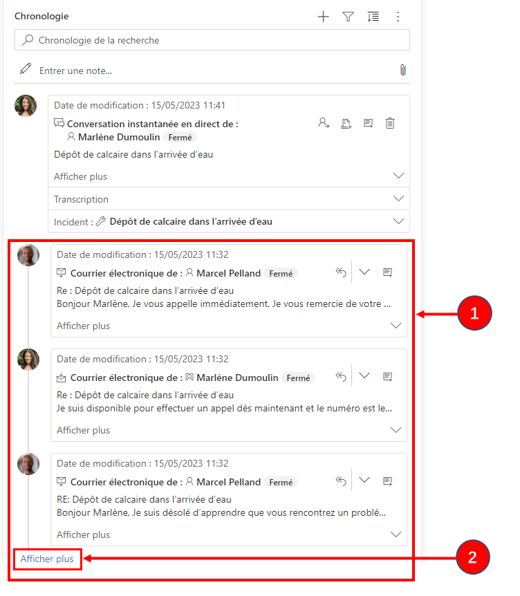 Vue des e-mails en fil de conversation réduite Vue des e-mails en fil de conversation réduite.