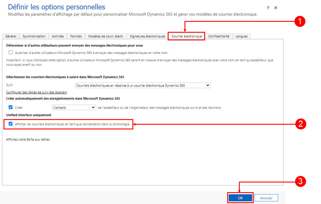 Activer la vue des e-mails en tant que conversation - option&nbsp;2.