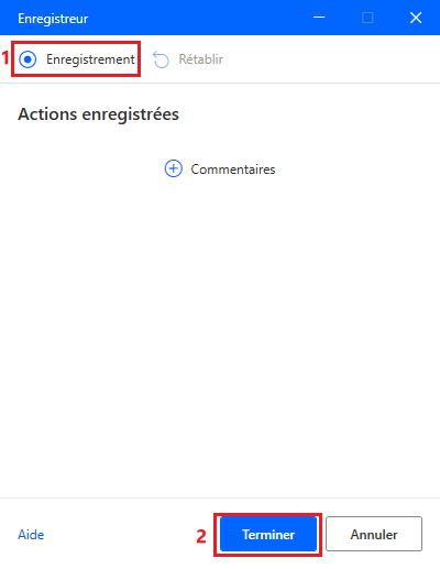 Capture d’écran de l’écran «&nbsp;Enregistreur de bureau&nbsp;».