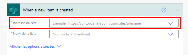Capture d’écran de l’adresse du site SharePoint.
