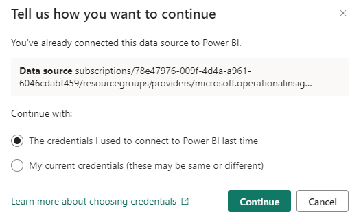 Capture d’écran montrant la boîte de dialogue Choisir les informations d’identification.