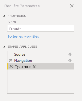 Screenshot that shows the applied steps in the Products query.