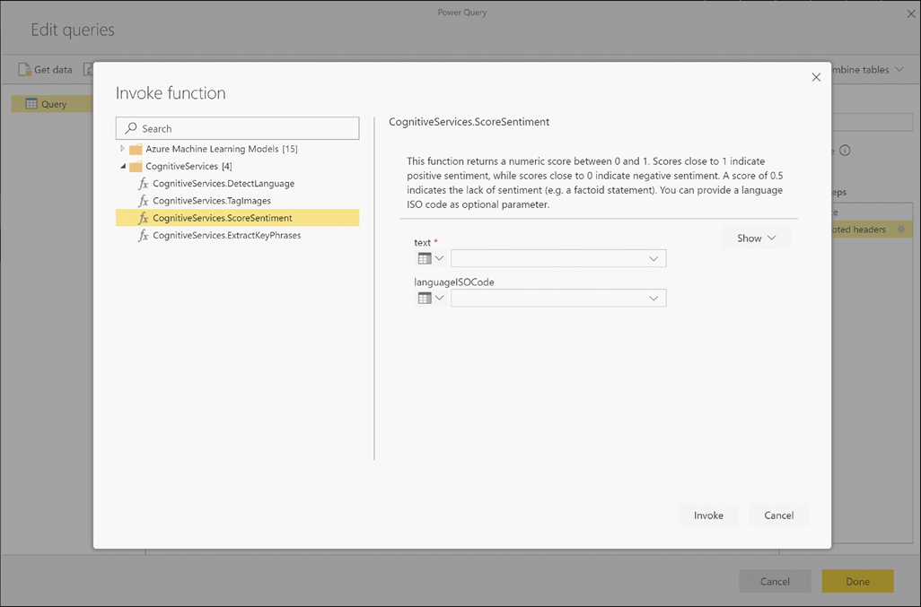 Screenshot shows Invoke function with a function selected.