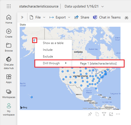 Capture d’écran montrant l’option d’extraction interrapport de Power BI.