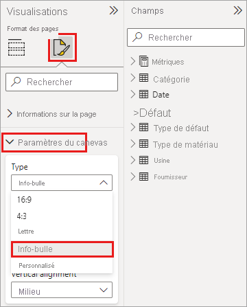 Capture d’écran du canevas de taille de page de rapport pour une info-bulle prête à l'emploi.