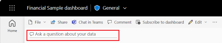 Screenshot that shows the Q&A question box in the dashboard tile view.