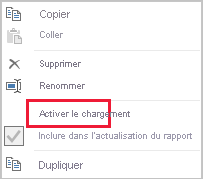 Capture d’écran de Power Query montrant l’option « Activer le chargement ».