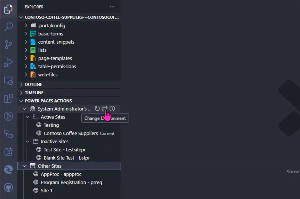 Modifier l’environnement pour les sites