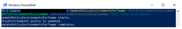 Fonction UpdatePolicyEnvironmentsForTeams.