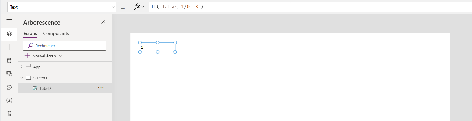 Aucune bannière d’erreur affichée avec la fonction Si dans la propriété Texte de l’étiquette