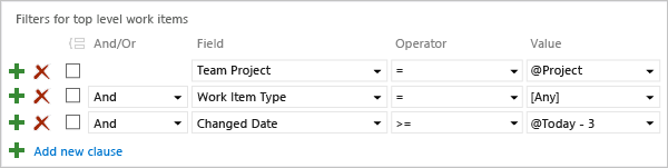 Editor query filter based on recent changes.