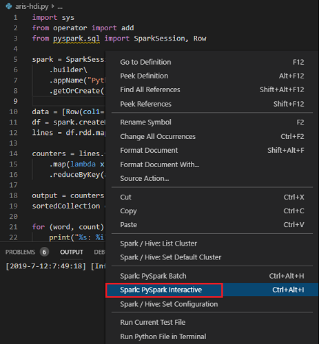 menu contextuel interactif pyspark