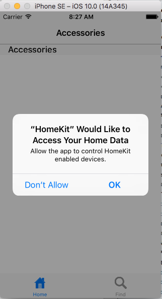 Exemple d’alerte NSHomeKitUsageDescription