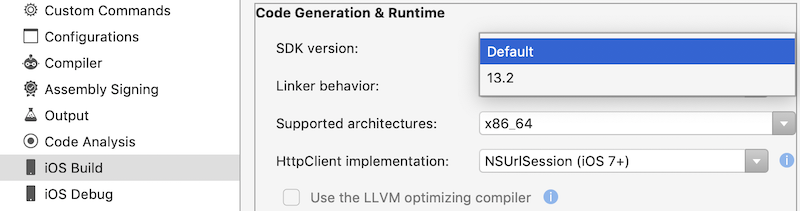 Choisir la version du KIT de développement logiciel (SDK) dans la fenêtre d’options