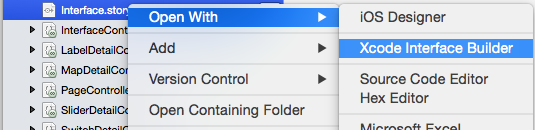 Ouvrir interface.storyboard dans Xcode Interface Builder