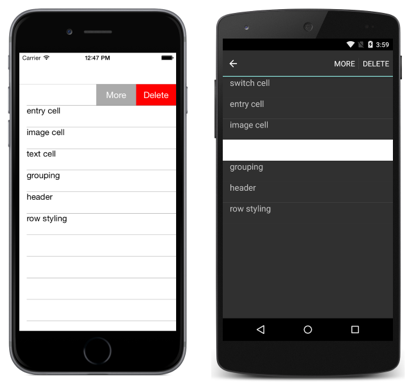 ListView avec actions de contexte