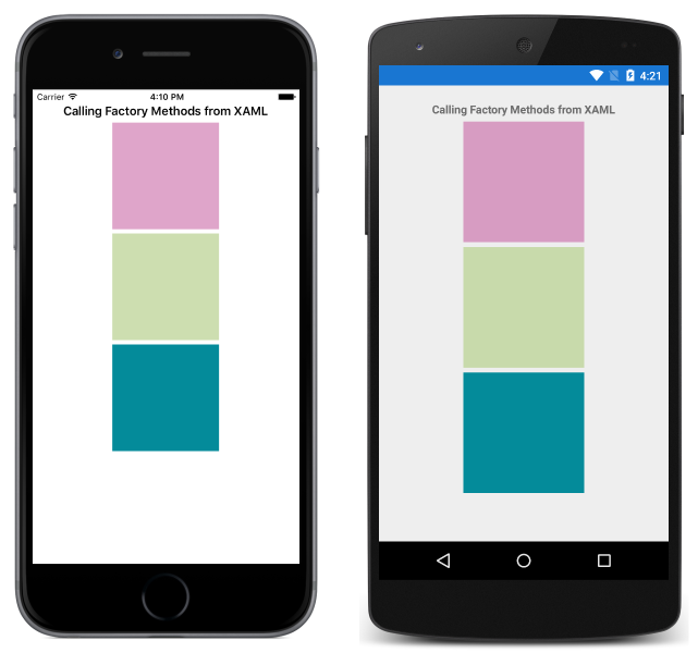 BoxView.Color spécifié avec x :FactoryMethod et x :Arguments