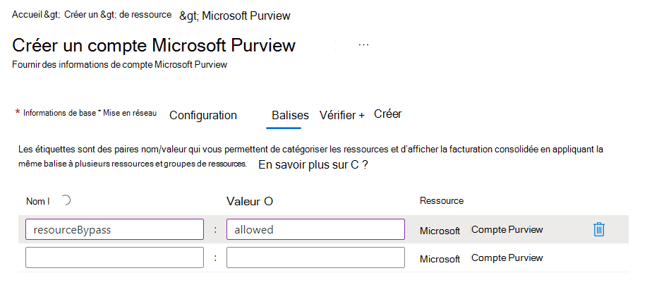 Ajoutez une balise au compte Microsoft Purview.