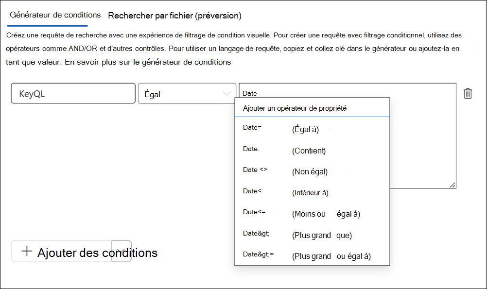 KeyQL’éditeur suggère des opérateurs.