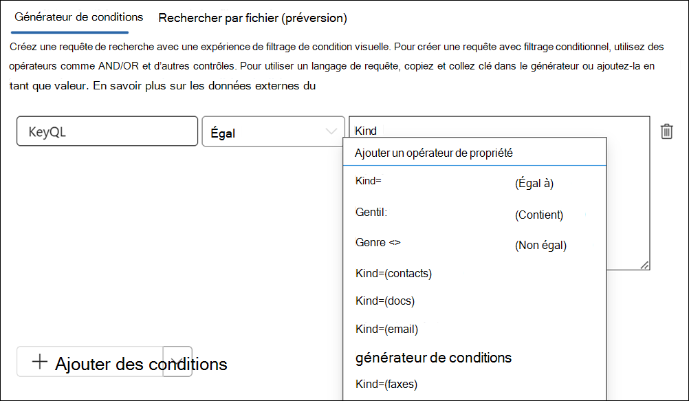 KeyQL’éditeur suggère des valeurs pour certaines propriétés.