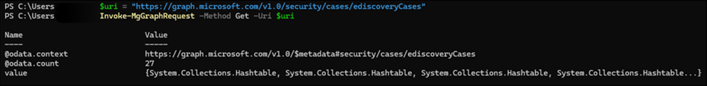 Exemple PowerShell pour la sortie d’URL.