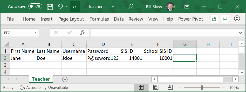 fichier csv de l’enseignant.