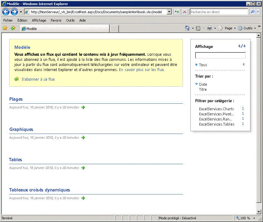 URL de modèle REST Excel&nbsp;Services
