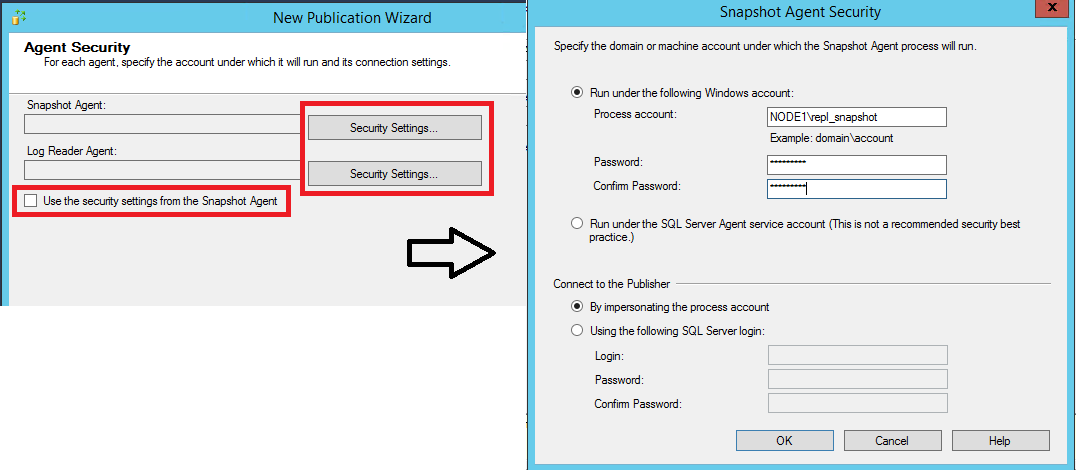 Page «&nbsp;Sécurité de l’agent&nbsp;» et boîte de dialogue «&nbsp;Sécurité de l’agent de capture instantanée&nbsp;»