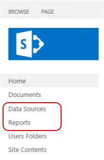 Capture d’écran montrant les options du menu Sources de données et Rapports en évidence.