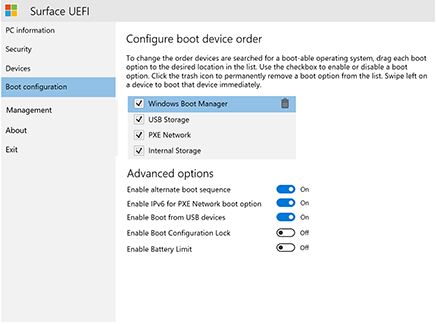 Configurez l’ordre de démarrage de votre appareil Surface.