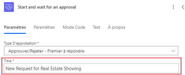 Capture d’écran montrant comment le paramètre Titre est renseigné avec le texte d’invite.