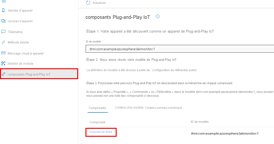 The illustration shows how to select the default component.