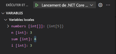 Capture d’écran montrant la section Variables de la vue Exécuter et Déboguer.