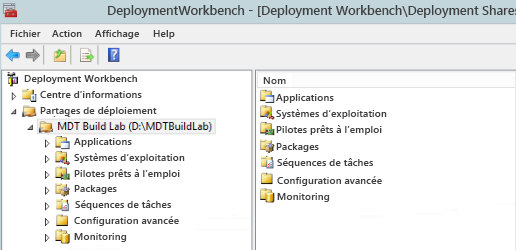Capture d’écran de Deployment Workbench.