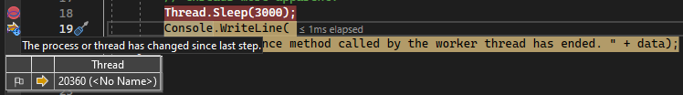 Capture d’écran de l’ID du thread dans un DataTip.