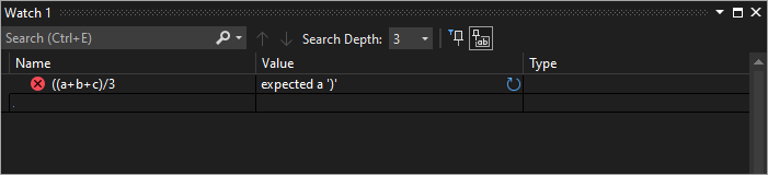Capture d’écran de l’erreur d’expression de surveillance.