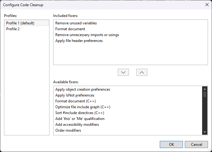 Capture d’écran de Configurer le nettoyage du code.