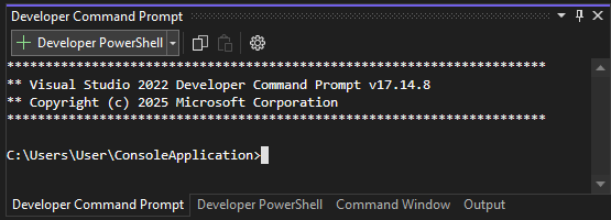 Capture d’écran du volet de terminal Visual Studio montrant plusieurs onglets.