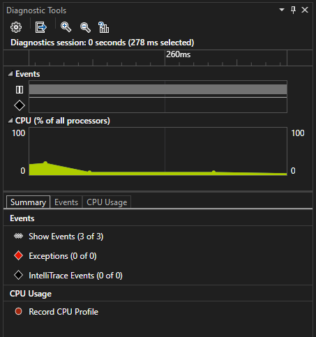 DiagToolsSummaryTab Capture d’écran montrant l’onglet Résumé des outils de diagnostics.