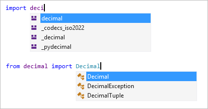 Capture d’écran montrant l'import et l'achèvement de l'import depuis dans l'éditeur Visual Studio.